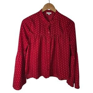 Lovefire Red Polka Dot Floral Blouse Small Bell Sleeve Button‎ Front Top Shirt